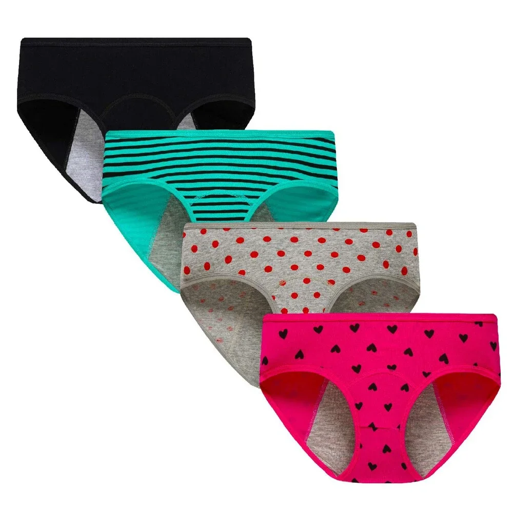 Demifill Girls' Teen Period Underwear Cotton Soft Panties Teens Briefs 4PK-M